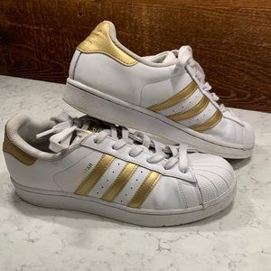 Adidas Superstar Shell-Toe Shoes Gold 3 Stripes Leather Originals Women’s Size 6